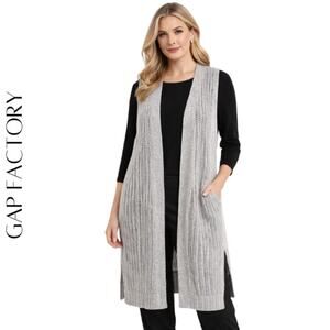 GAP FACTORY Gray Sleeveless Duster-Cardigan, S